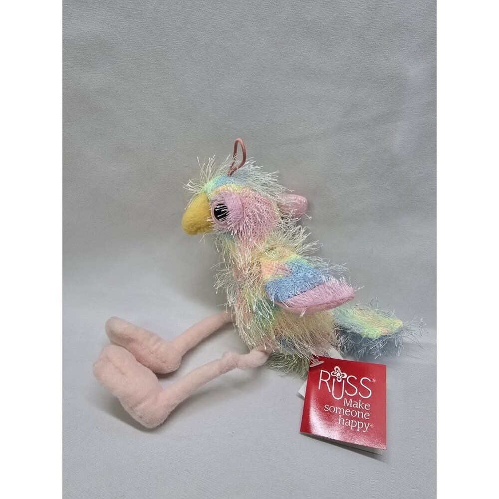 Russ Berrie Frilly Bird Plush With Bird Whistle Sounds- 9" New With Tags